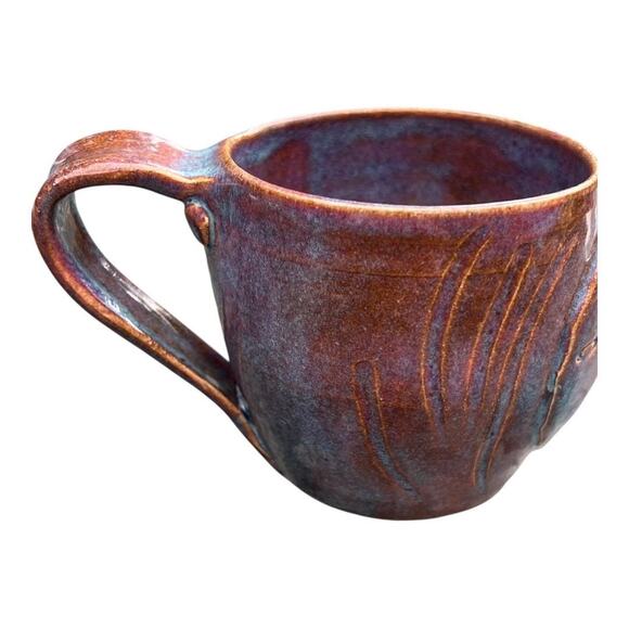 Sand Dollar Sculpted Stoneware Coffee Mug in Rust, Pink & Blue Glazes - Picture 4 of 13